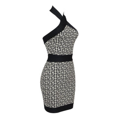 Halter MONOGRAM Mini Dress In MIXED COLOURS