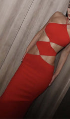 HalterNeck Cutout Maxi Dress In Red