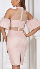 Halter Puff Mini Dress In Pink