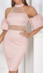 Halter Puff Mini Dress In Pink