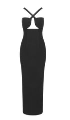 Halter Strapless Maxi Dress In Black