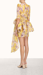 High Tide Floral-Print Linen-BLEND Mini Dress In YelLow