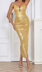 HIP Wrap Slit Midi Dress In Gold