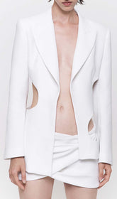 Hollow Out Long Sleeve Jacket Top And Short Skirt