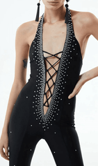 Halter Neck Crystal Backless Jumpsuits
