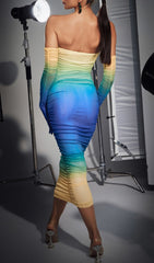 Gradient Mesh Dress With Gloves In Blue