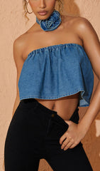 Strapless Denim Top With Choker