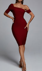 Red Irregular Neck Midi Bandage Dress