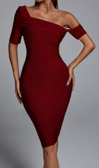 Red Irregular Neck Midi Bandage Dress