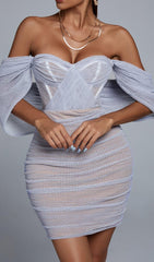 Blue Lace Off Shoulder Corset Dress