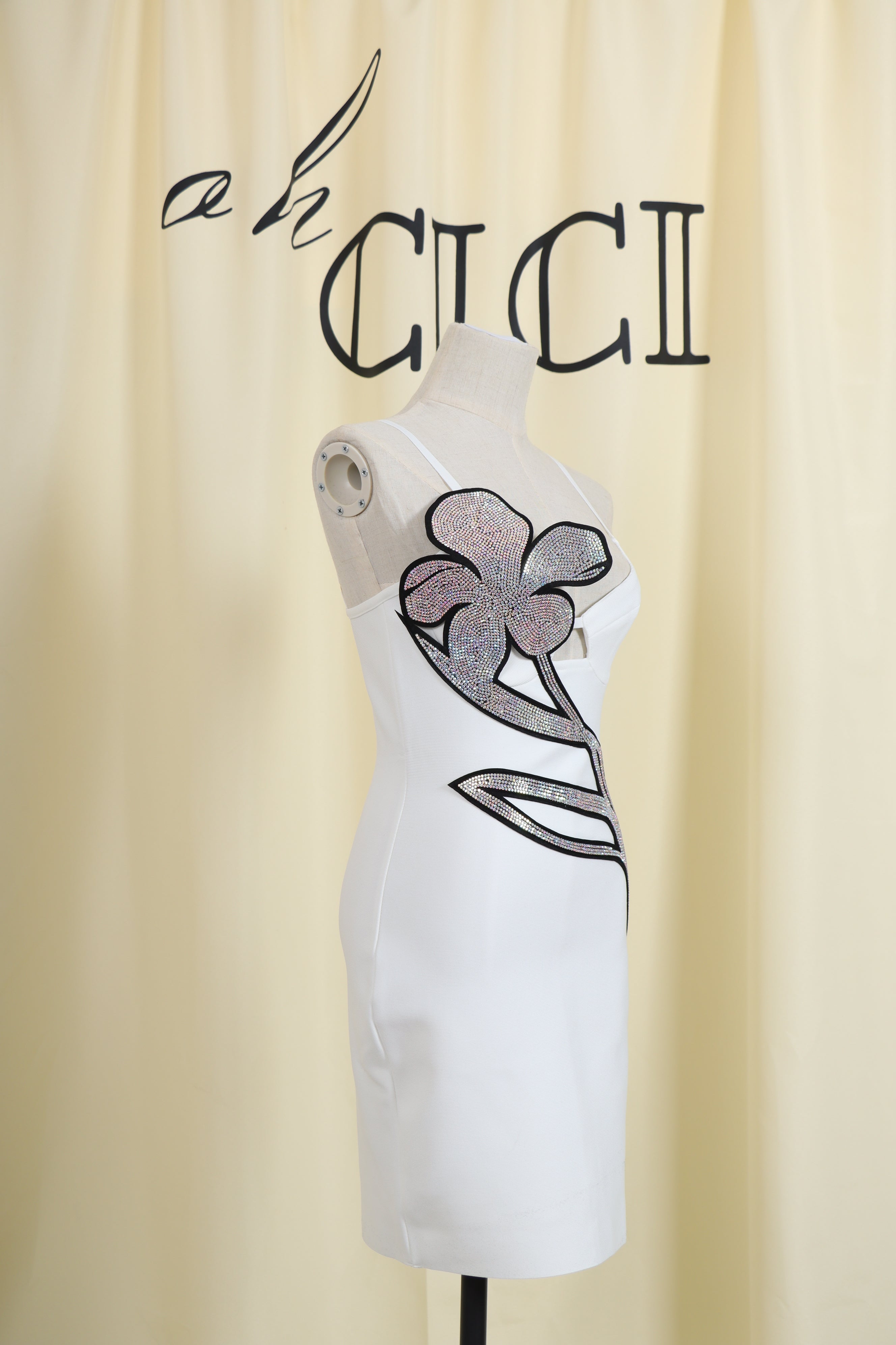 Crystal Flower Bandage Mini Dress