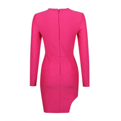 Flower Long Sleeve Mini Bandage Dress In Red