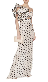Cross-Shoulder Fishtail Dress In POLKA Dot