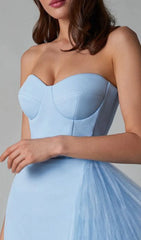 Mesh Stitched Dress In Light Blue