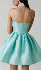 Diamond Suspender Dress In Mint Green