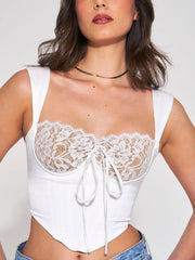 White Lace Satin Corset Top
