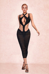 Black Cutout Mesh Bandage Dress