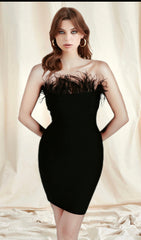 Black Strapless FeaTher Mini Dress