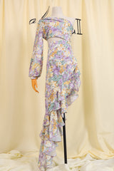 Floral Print Long Sleeve Irregular Maxi Dress