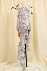 Floral Print Long Sleeve Irregular Maxi Dress