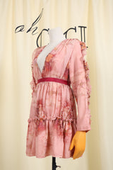 Pink Long Sleeve Print Mini Dress