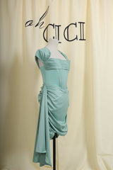 Green Ruched Corset Mini Dress