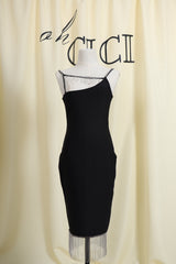 Black Tassel Slit Bandage Midi Dress