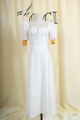 White Puff Sleeves Midi Dress