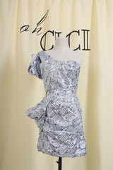 One Shoulder Draped Jacquard Mini Dress