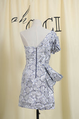 One Shoulder Draped Jacquard Mini Dress