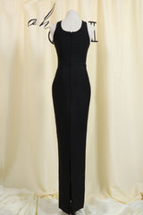 Black Crystal Cutout Maxi Bandage Dress