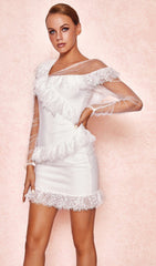 Ivory Lace FRILL Mini Dress
