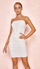 Ivory Mesh Strapless Corset Dress