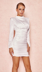 Ivory Satin Draped Mini Dress