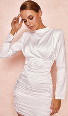 Ivory Satin Draped Mini Dress