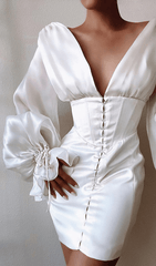 Ivory Satin FlAred Sleeve Mini Dress