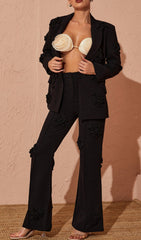 Floral EmbelliShed Blazer Set In Black