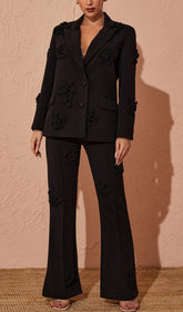 Floral EmbelliShed Blazer Set In Black
