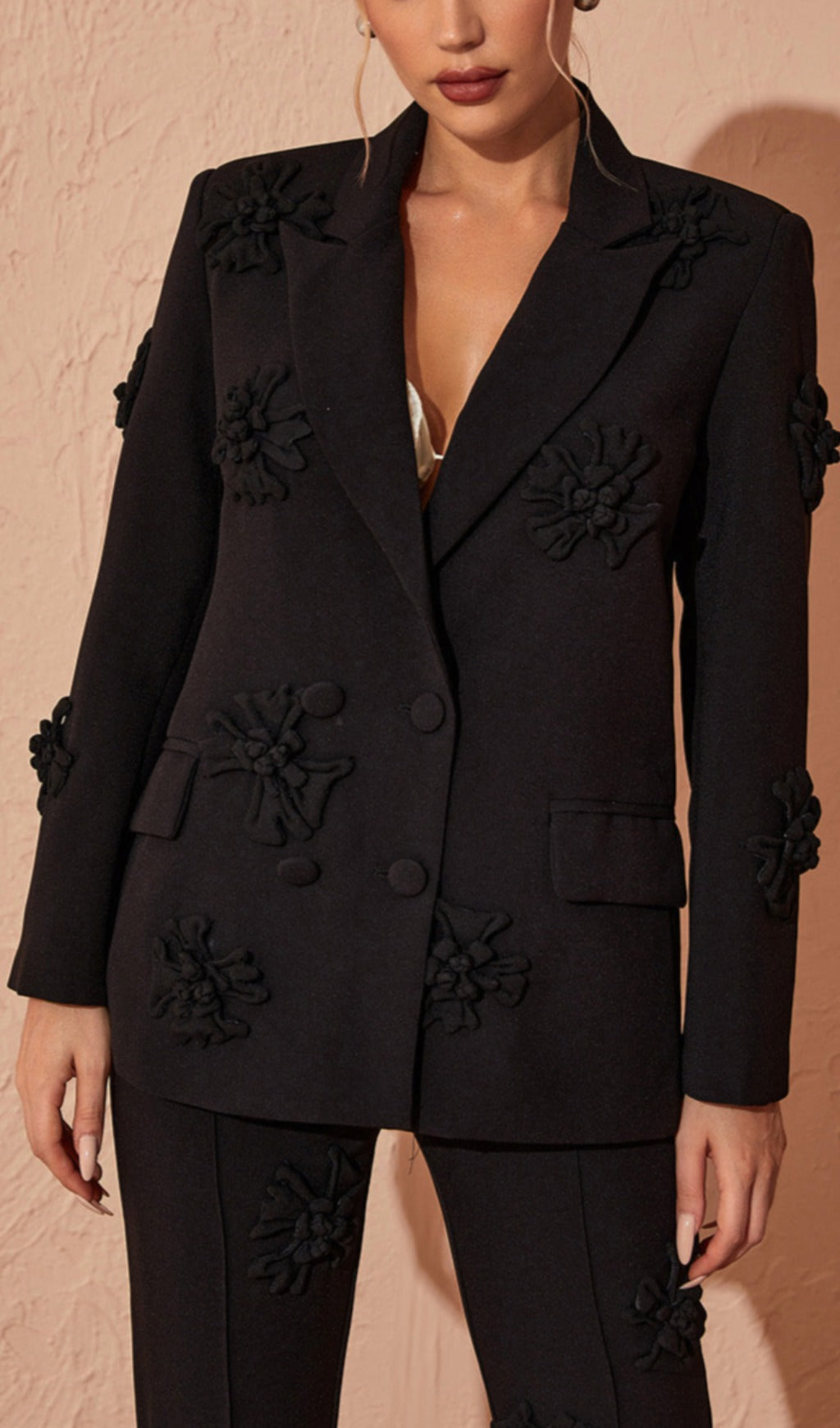 Floral EmbelliShed Blazer Set In Black