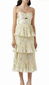 Jacquard Tiered Midi Dress In Gray