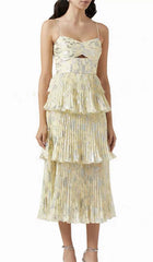 Jacquard Tiered Midi Dress In Gray
