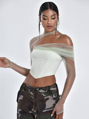 MIAH Mint STRETCH Mesh Sleeve Corset Top