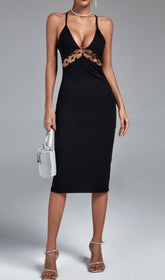 Black Strappy Midi Metal STUDDED Bodycon Dress