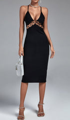 Black Strappy Midi Metal STUDDED Bodycon Dress