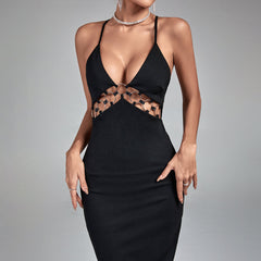 Black Strappy Midi Metal STUDDED Bodycon Dress