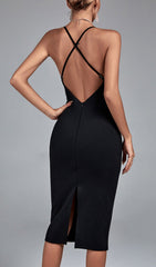 Black Strappy Midi Metal STUDDED Bodycon Dress