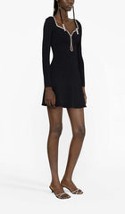 Knit Diamante Mini Dress In Black