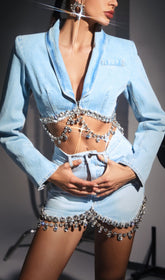 Crystal Fringe Chain Denim Suit
