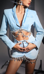 Crystal Fringe Chain Denim Suit