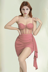 Mesh Corset Ruched Mini Dress